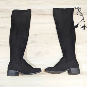 Black Suede Knee-High Boots - Size 6.5